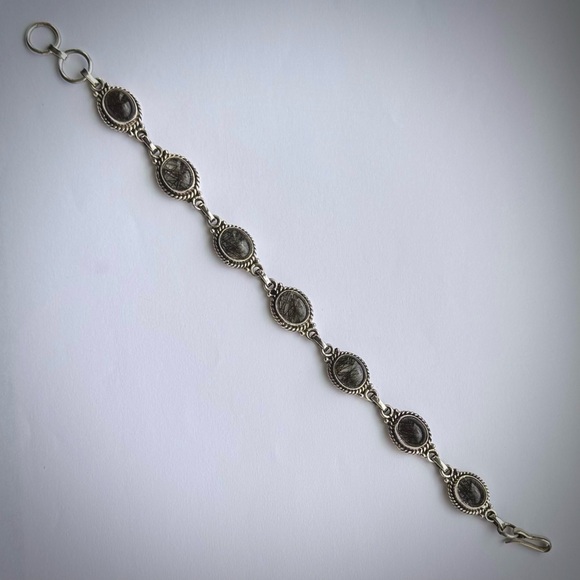 Natural Black Grey Needle RUTILE QUARTZ Sterling Silver 925 Bracelet New 7.5 - 8 - Picture 5 of 11